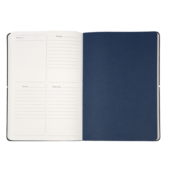 Agendă nedatată A5 săptămâna/linie 106 foi IDEE copertă flexibilă cu elastic DENIM BLUE