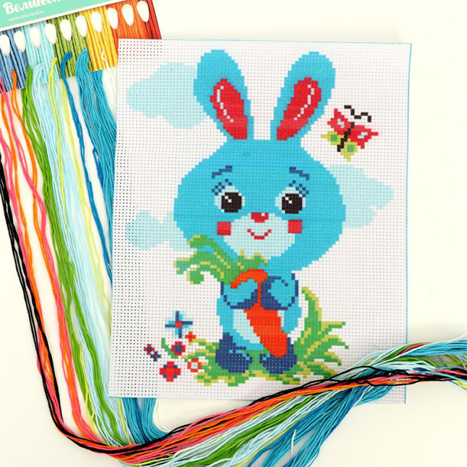 Set broderie cruciuliță „Iepure cu morcov”, 25x20 cm