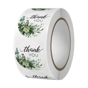 Autocolante "Thank You", 25 mm, cu flori, 500 buc/rulou