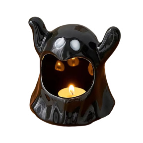 Decorațiune de Halloween: Suport de lumânare LED în formă de fantomă (negru)