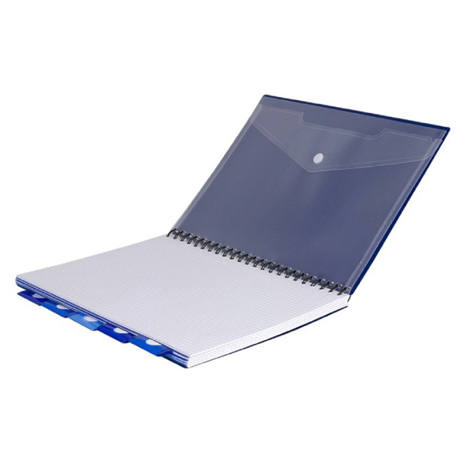 Caiet cu spirală A4 100 foi pătrățele 5 separatoare, cu plic și riglă Dark Blue