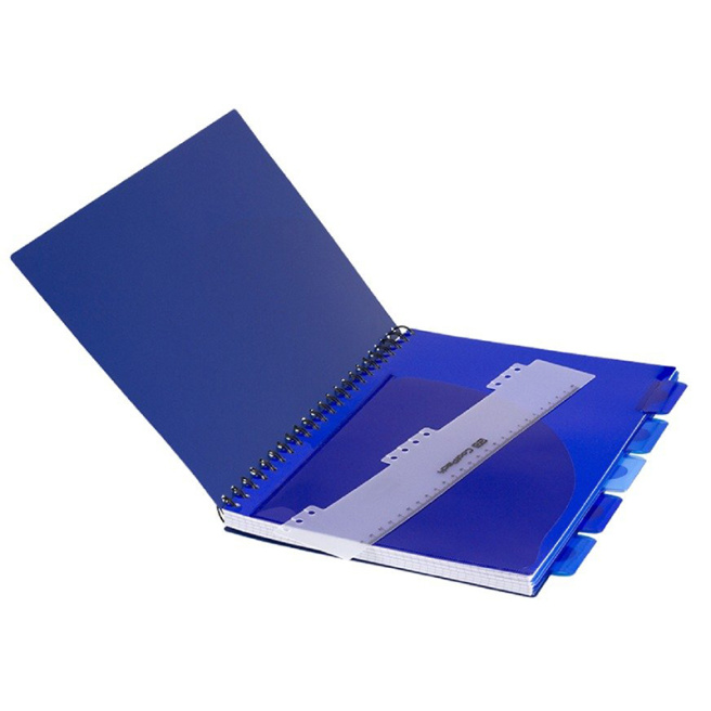 Caiet cu spirală A4 100 foi pătrățele 5 separatoare, cu plic și riglă Dark Blue
