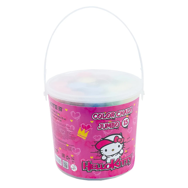 Мел цветной KITE JUMBO Hello Kitty, 15 штук, в пластиковом ведре