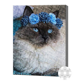 Котик в голубом веночке, 30х40 см, алмазная мозаика