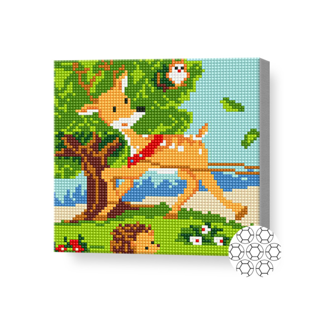 Олененок с друзьями в лесу, 20x20 см, алмазная мозаика
