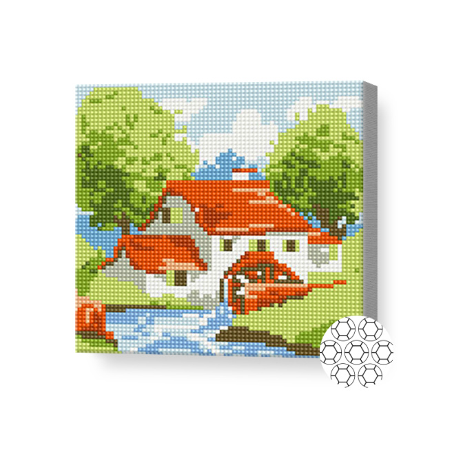 Căsuța la țară, 20x20 cm, mozaic cu diamante