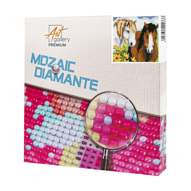 Cuplu de cai, 20x20 cm, mozaic cu diamante