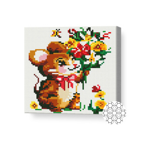 Șoricel cu flori de câmpie, 20x20 cm, mozaic cu diamante