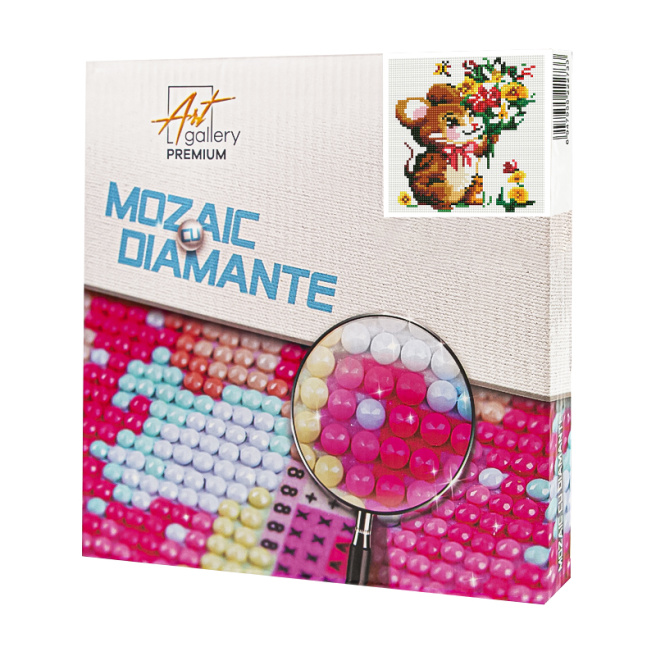 Șoricel cu flori de câmpie, 20x20 cm, mozaic cu diamante