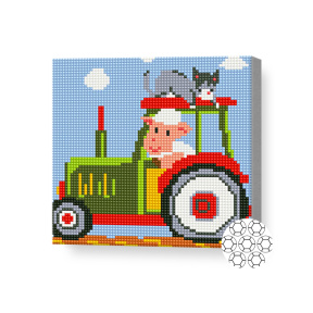 Животные на тракторе, 20x20 см, алмазная мозаика