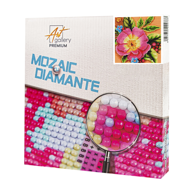 Floarea roz, 20x20 cm, mozaic cu diamante