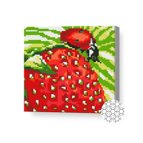 Божья коровка на клубнике, 20x20 см, алмазная мозаика