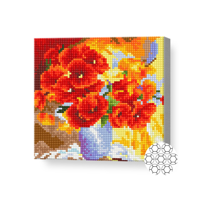 Насыщенные маки, 20x20 см, алмазная мозаика