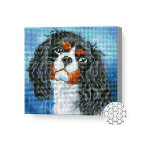 Spaniel alb-negru, 20x20 cm, mozaic cu diamante