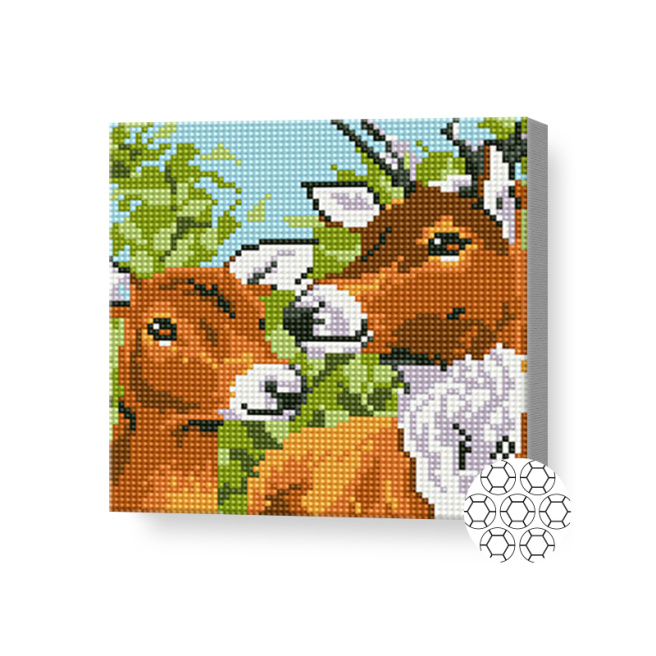 Familia de cerbi, 20x20 cm, mozaic cu diamante