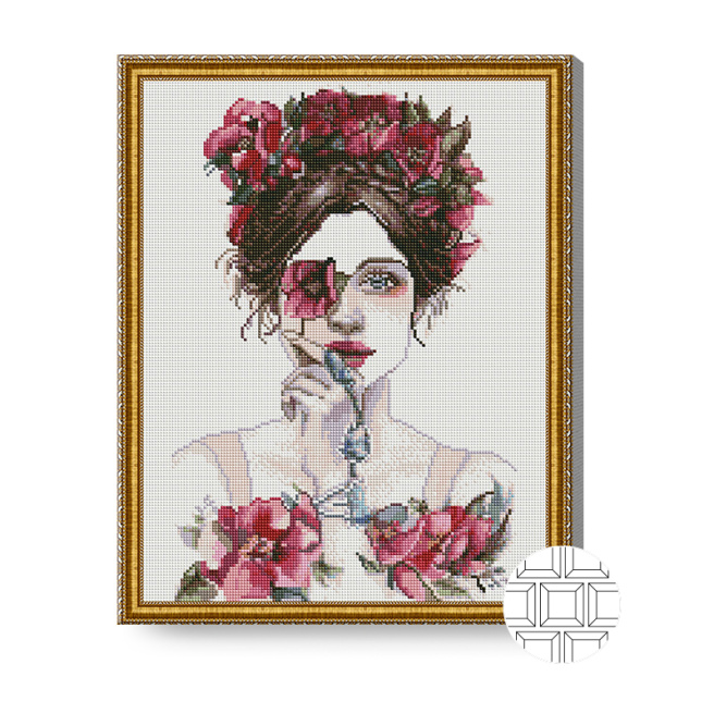 Privirea înflorită, 40x50 cm, mozaic cu diamante pătrate