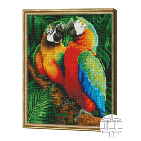 Papagali aprinși în junglă, 40x50 cm, mozaic cu diamante pătrate