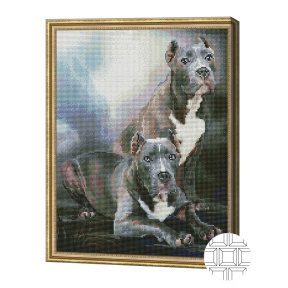 Pitbull american, 40x50 cm, mozaic cu diamante pătrate