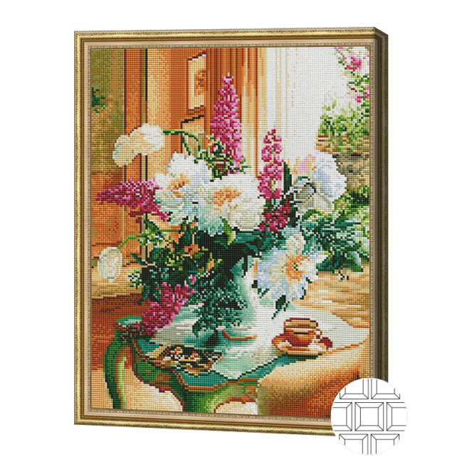 Buchet luxos de bujori, 40x50 cm, mozaic cu diamante pătrate