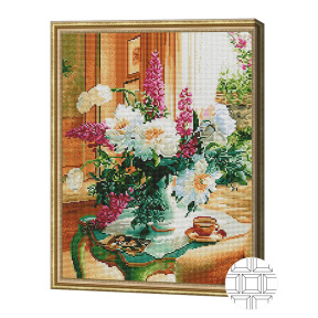Buchet luxos de bujori, 40x50 cm, mozaic cu diamante pătrate