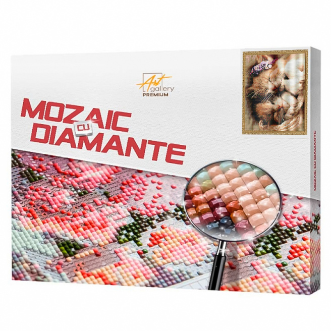 Motănași adormiți, 40x50 cm, mozaic cu diamante pătrate