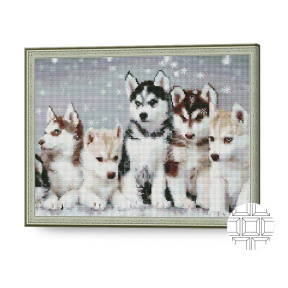 Micii husky, 40x50 cm, mozaic cu diamante pătrate