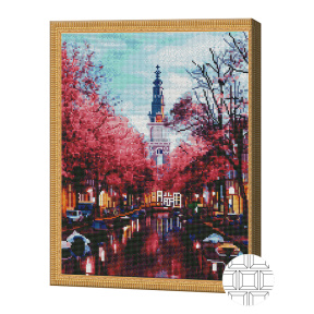 Stradela înflorită a orașului, 40x50 cm, mozaic cu diamante pătrate