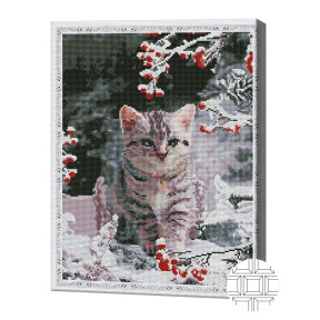 Котенок в зимнем лесу, 40x50 см, алмазная мозаика квадратная