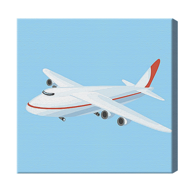 Avion alb 20x20 cm, pictură pe numere