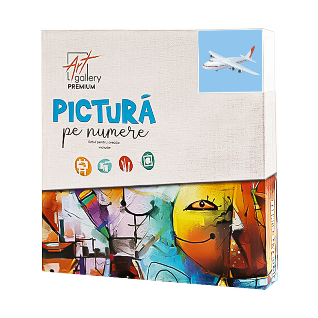 Avion alb 20x20 cm, pictură pe numere