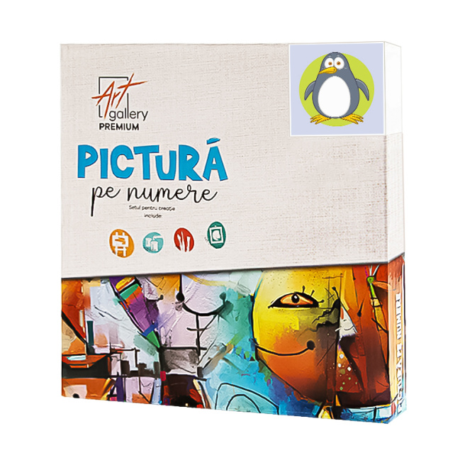 Pinguin micuț 20x20 cm, pictură pe numere