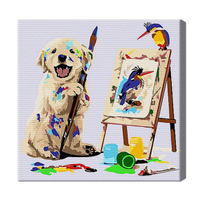 Щенок-художник 20x20 см, картина по номерам