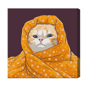 Котик в одеяле 20x20 см, картина по номерам