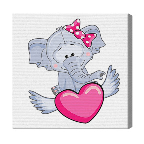Fetiță elefant și inimă 20x20 cm, pictură pe numere