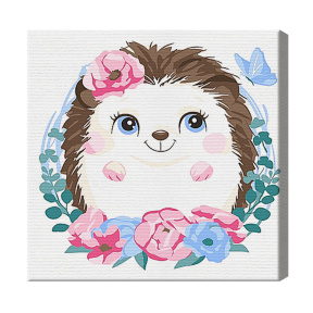 Arici printre flori 20x20 cm, pictură pe numere