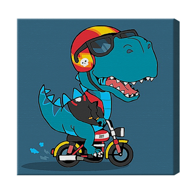 Dino mișto pe bicicletă 20x20 cm, pictură pe numere