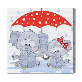 Doi elefanți sub umbrelă 20x20 cm, pictură pe numere