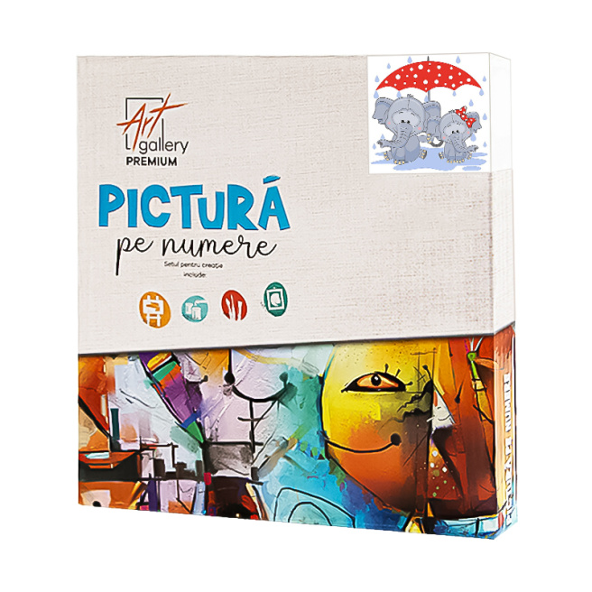 Doi elefanți sub umbrelă 20x20 cm, pictură pe numere