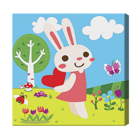 Iepuraș cu inimioară 20x20 cm, pictură pe numere