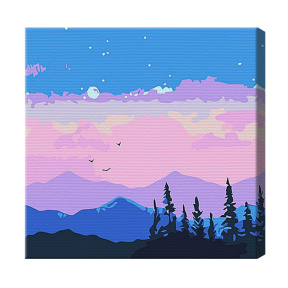 Amurg mov 20x20 cm, pictură pe numere