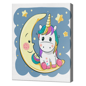 Unicorn pe lună 20x30 cm, pictură pe numere