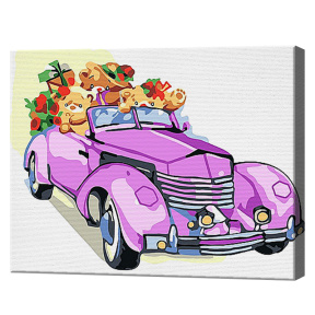 Retro automobil violet 20x30 cm, pictură pe numere