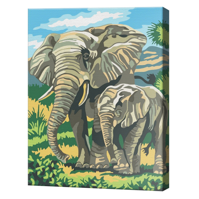 Familia de elefanți 20x30 cm, pictură pe numere