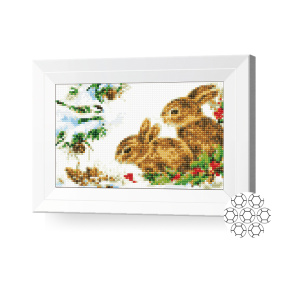 Кролики в зимнем лесу, 20x30 см, алмазная мозаика