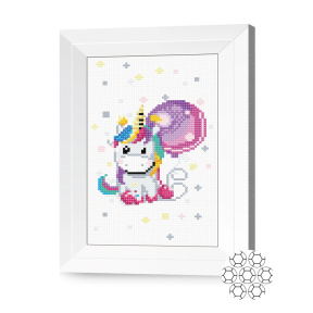 Unicorn cu balon, 20x30 cm, mozaic cu diamante