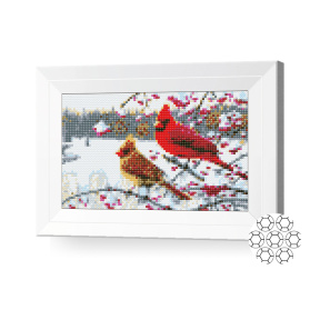 Păsări pe scoruș, 20x30 cm, mozaic cu diamante