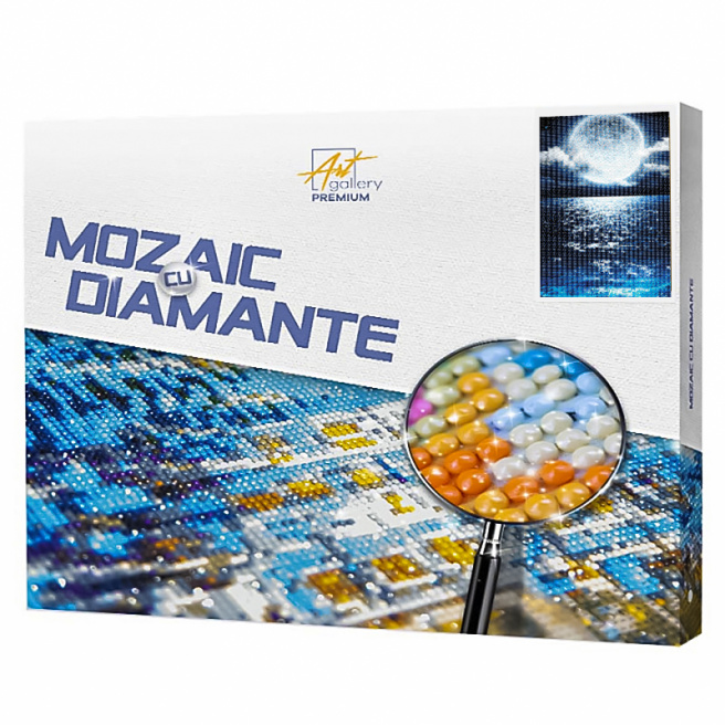 Mega luna peste mare, 40x50 cm, mozaic cu diamante