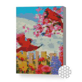 Красные птички весной, 20x30 см, алмазная мозаика