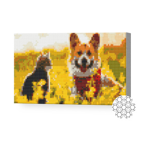 Пес и кот на поляне, 20x30 см, алмазная мозаика