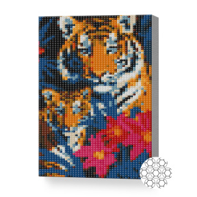 Тигры среди тропических цветов, 20x30 см, алмазная мозаика
